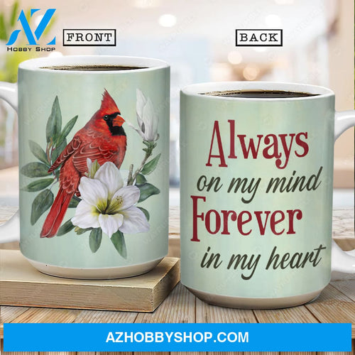 Beautiful lily flower, Watercolor cardinal, Always on my mind, Forever in my heart - Heaven AOP Mug