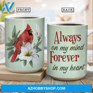 Beautiful lily flower, Watercolor cardinal, Always on my mind, Forever in my heart - Heaven AOP Mug