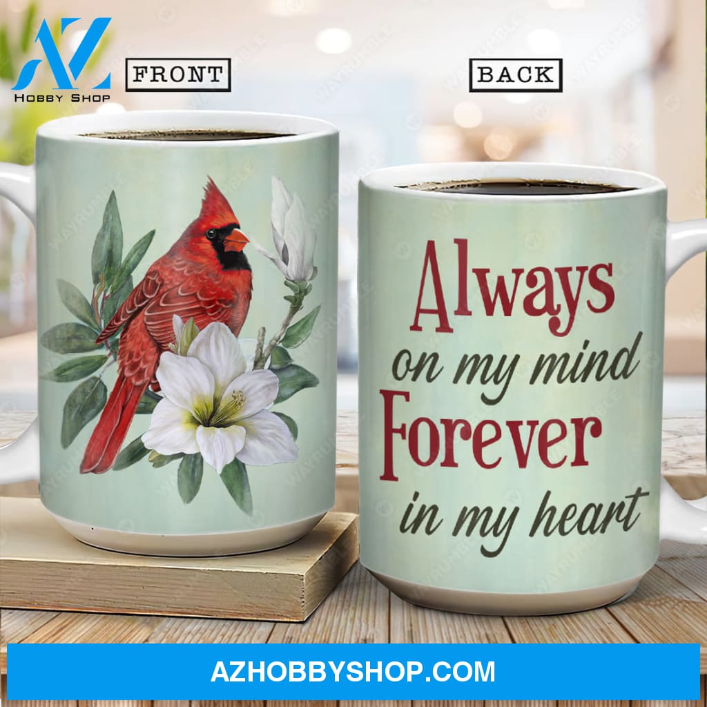 Beautiful lily flower, Watercolor cardinal, Always on my mind, Forever in my heart - Heaven AOP Mug