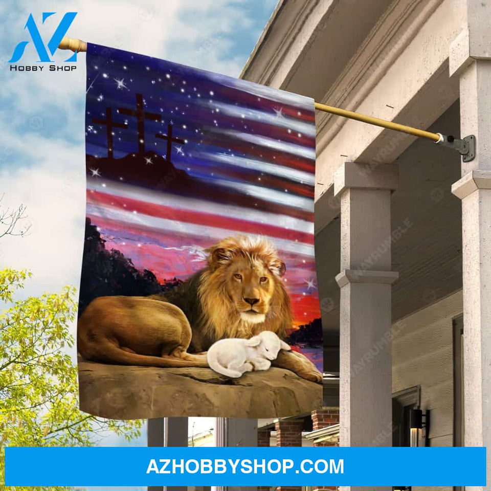 Beautiful lion painting, Little lamb, Magic sky, Galaxy drawing - Jesus Flag