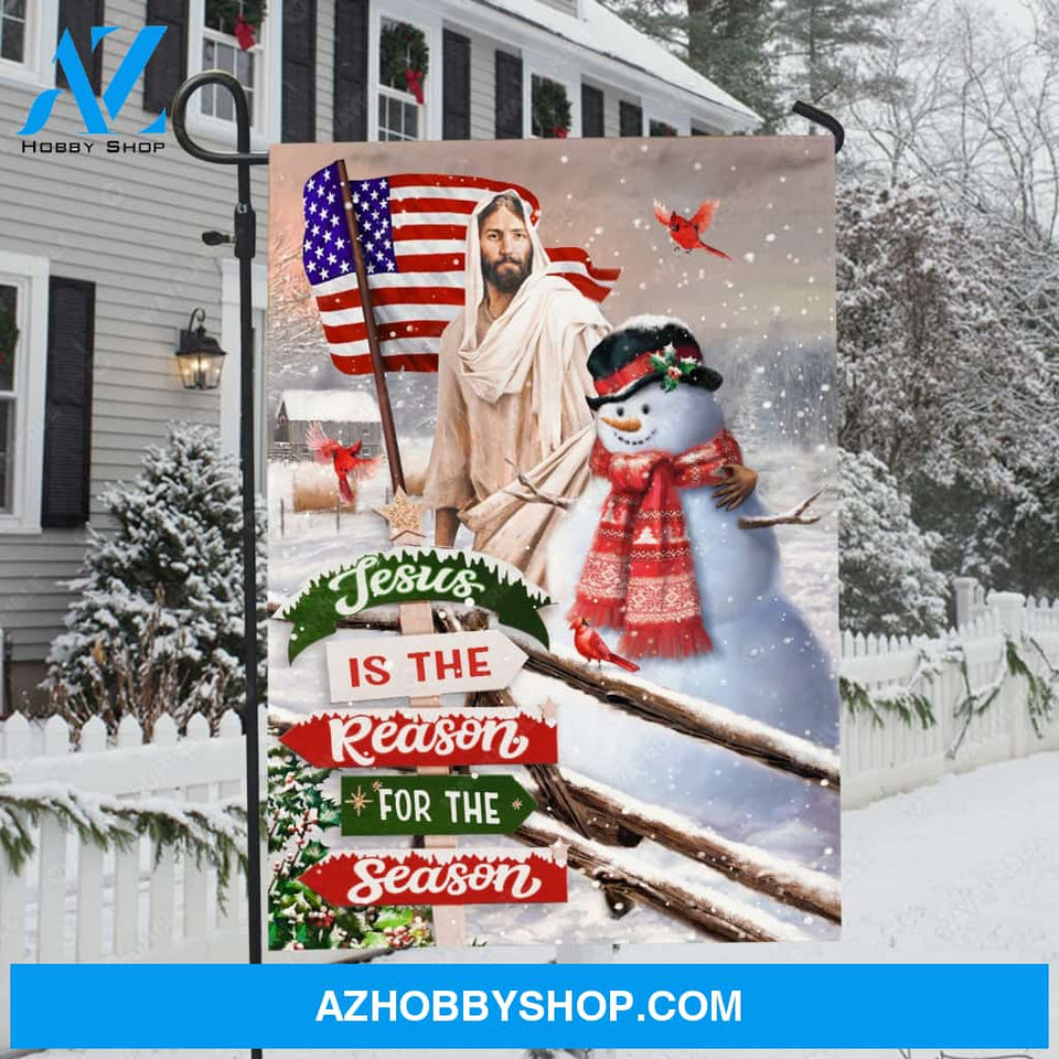 Beautiful snowman, Jesus painting, Stunning US flag, Jesus is the reason for the season - Jesus Flag
