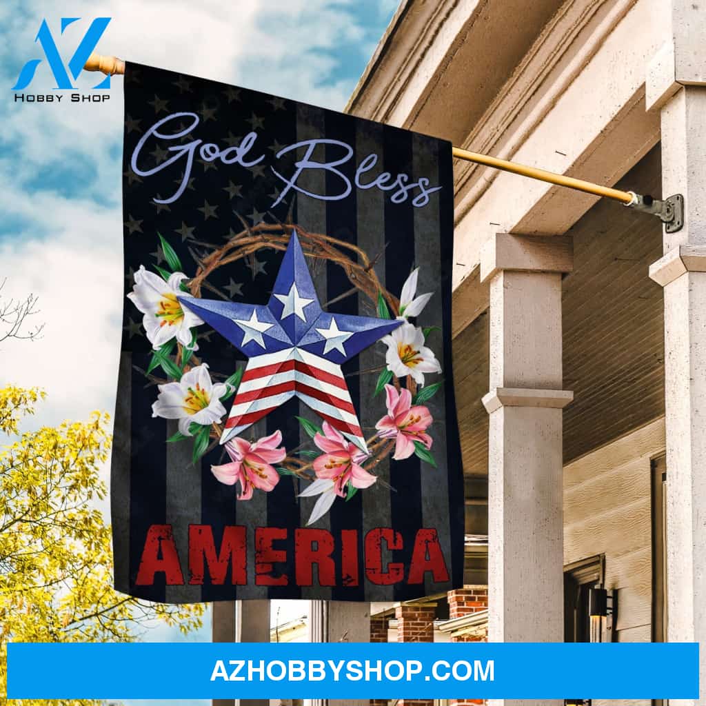 Beautiful star, Flower wreath, US flag, God bless America - Jesus Flag