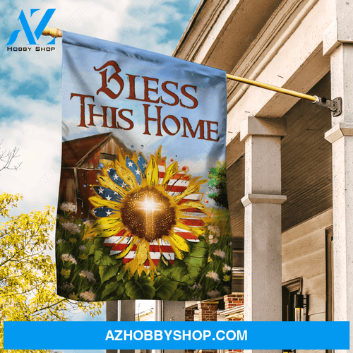 Beautiful sunflower, US flag, Green garden, Bless this home - Jesus Flag