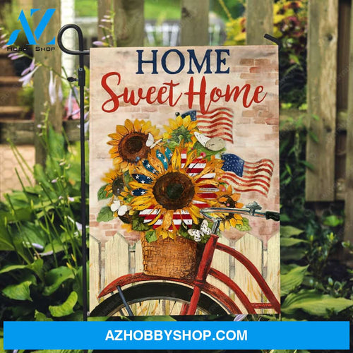 Beautiful sunflower vase, Red bicycle, US flag, Home sweet home - Family Flag