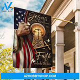 Beautiful US flag, Cross symbol, Golden key, Jesus is the key to heaven - Jesus Flag