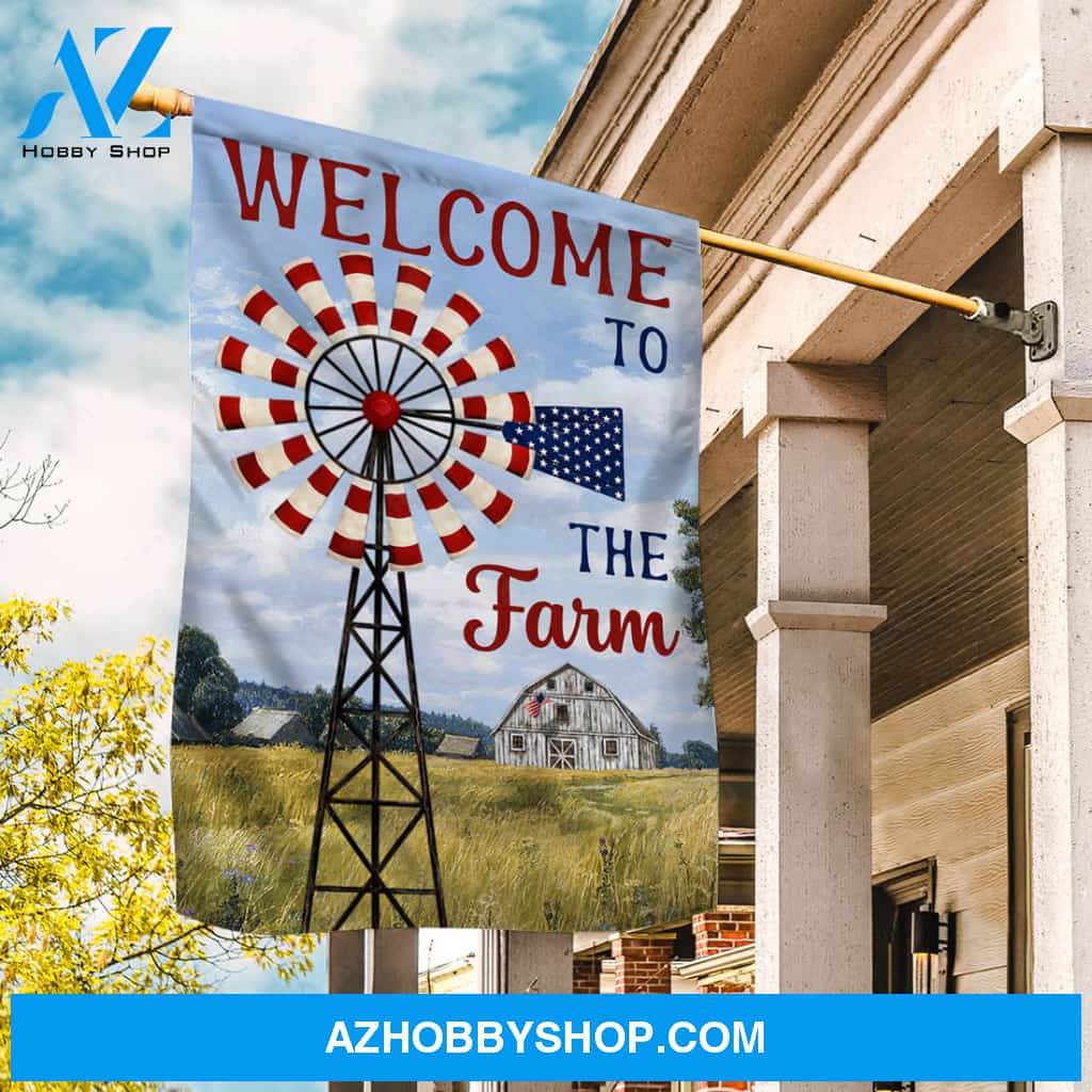 Beautiful windmill, Green meadow, Blue sky, Welcome to the farm - Jesus Flag