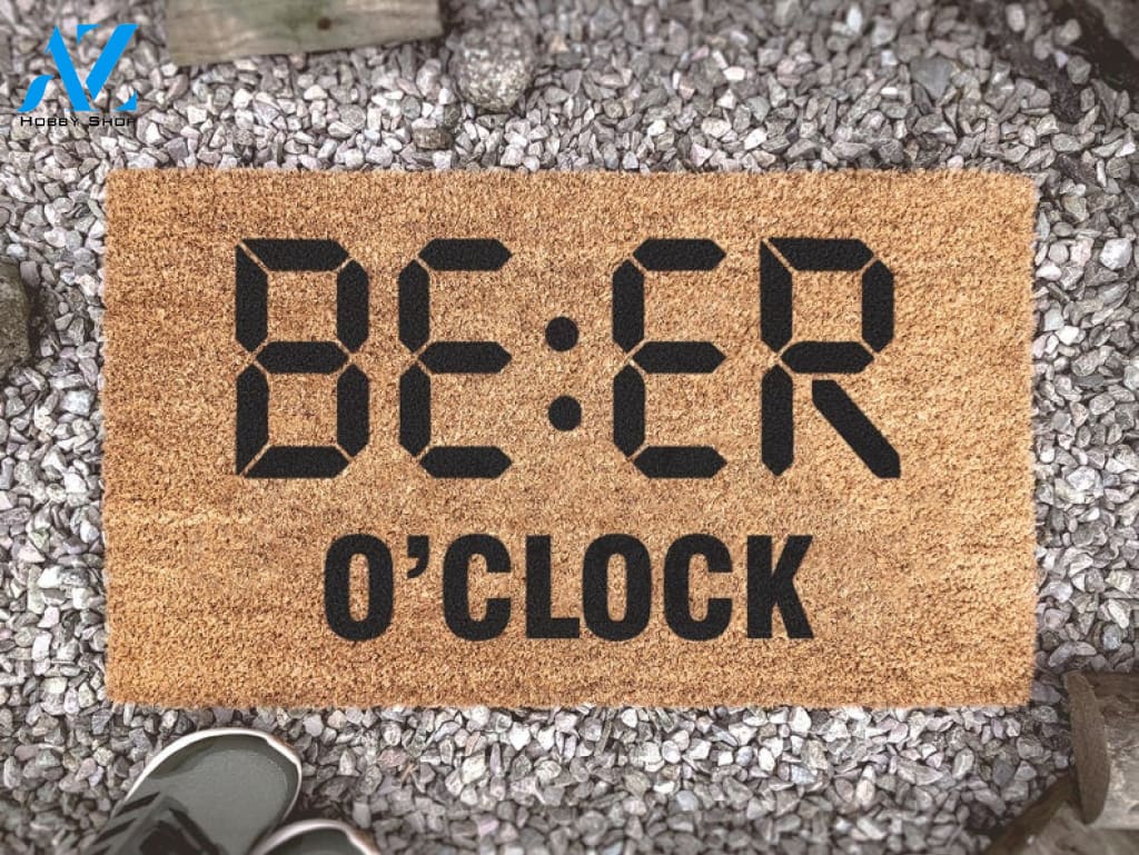 Beer O Clock Welcome Mat - Funny Custom Doormats - Fathers Day - Personalized Mat - Gift For Dad - Gifts For Guys -