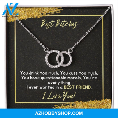 Best Bitches - Best Friend - Perfect Pair Silver Necklace