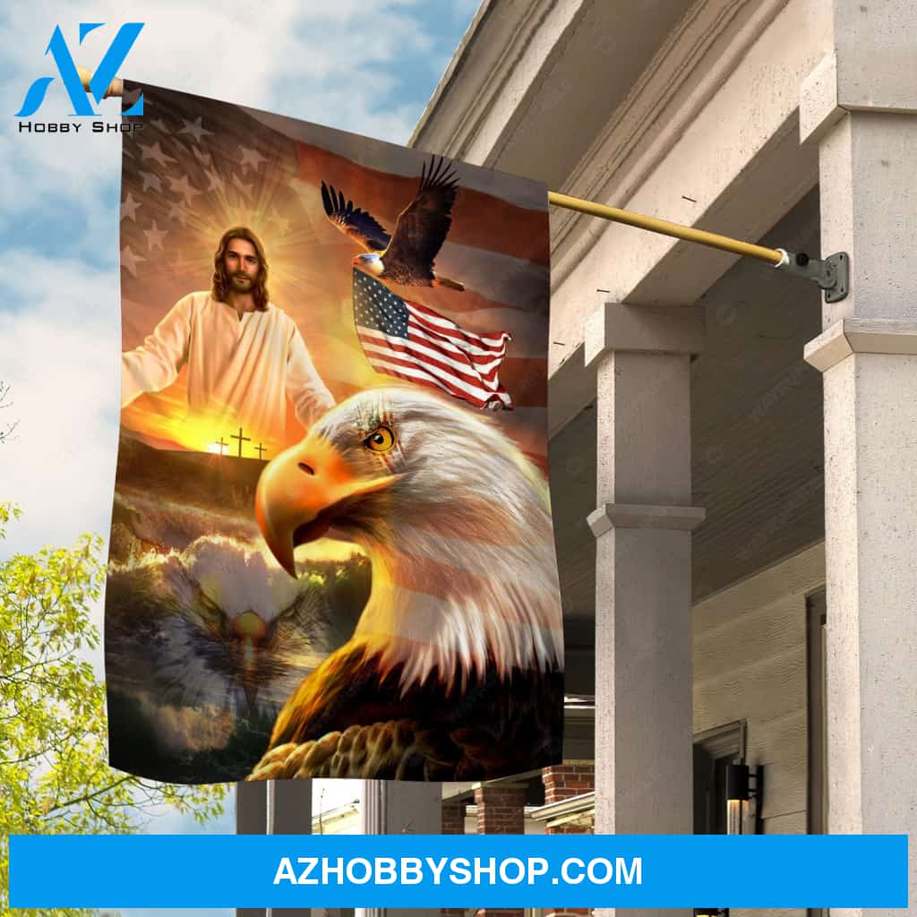 Big eagle, Walking with Jesus, US flag painting - Jesus Flag