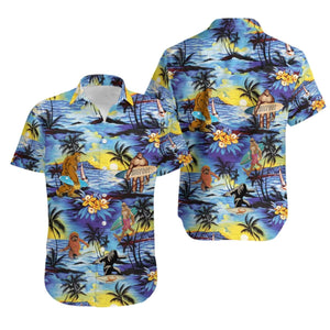 Bigfoot Sulfing, Bigfoot Hawaiian Graphic Print Short Sleeve 