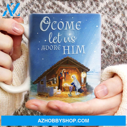 Birth of Jesus, Christmas night, Animal drawing, O come let us adore him - Jesus AOP Mug