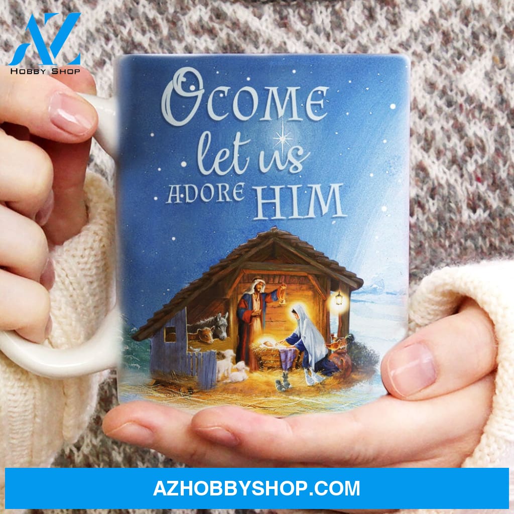 Birth of Jesus, Christmas night, Animal drawing, O come let us adore him - Jesus AOP Mug