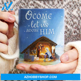 Birth of Jesus, Christmas night, Animal drawing, O come let us adore him - Jesus AOP Mug