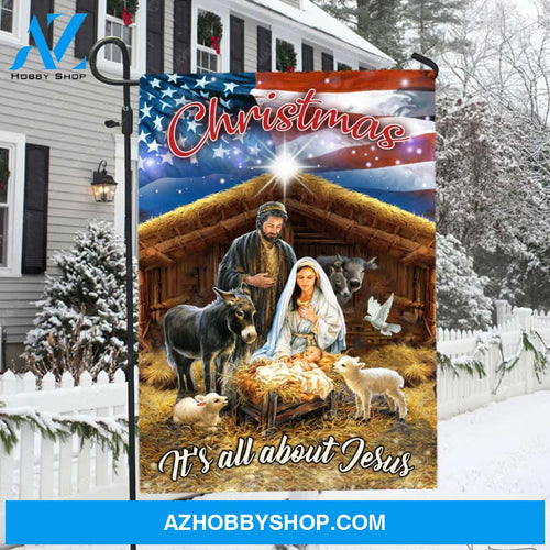 Birth of Jesus, Lamb of God, Farm animal, American flag, Christmas, It's all about Jesus - Jesus Flag
