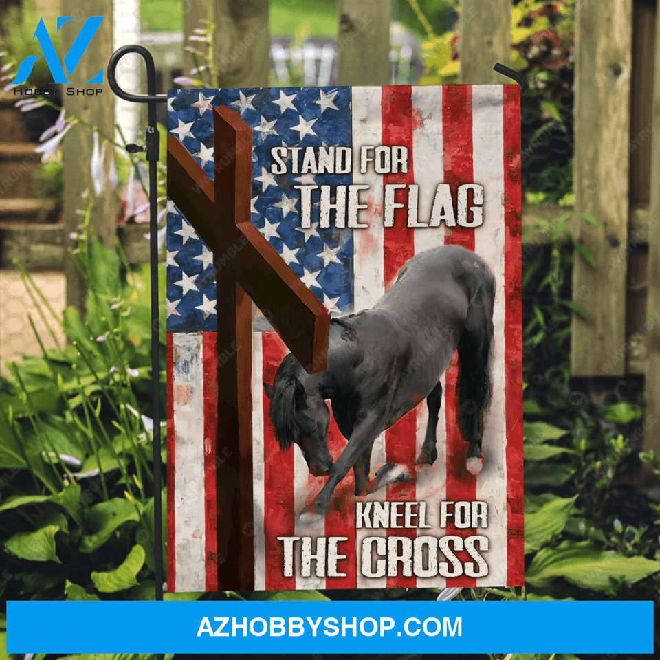 Black horse drawing, Beautiful US flag, Red cross - Jesus Flag