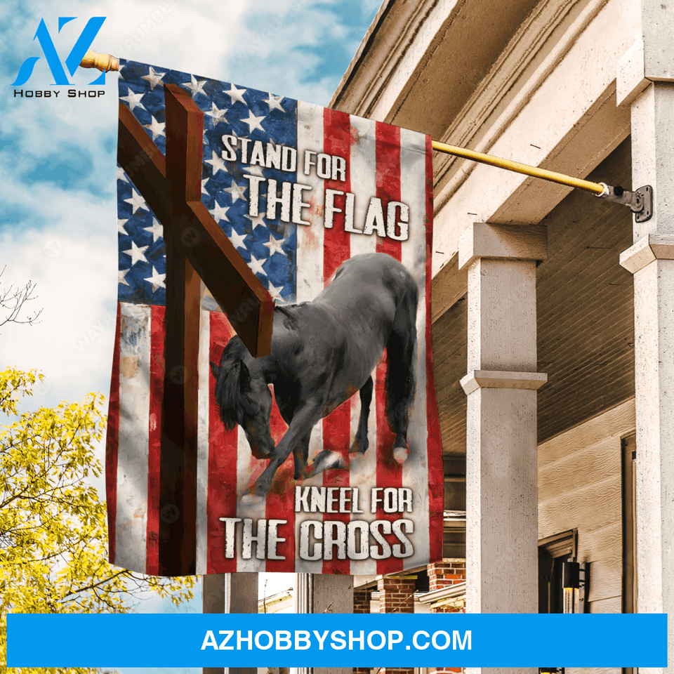 Black horse drawing, Beautiful US flag, Red cross - Jesus Flag