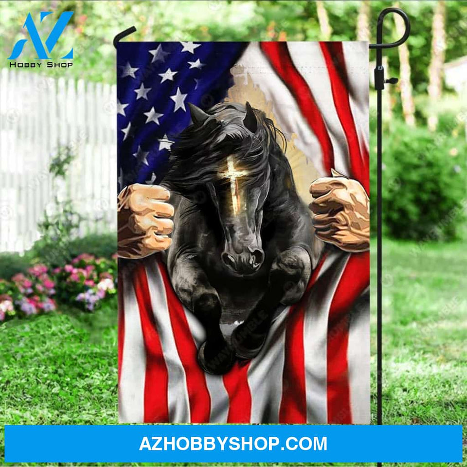 Black horse drawing, Cross symbol, US flag, Jesus painting - Jesus Flag