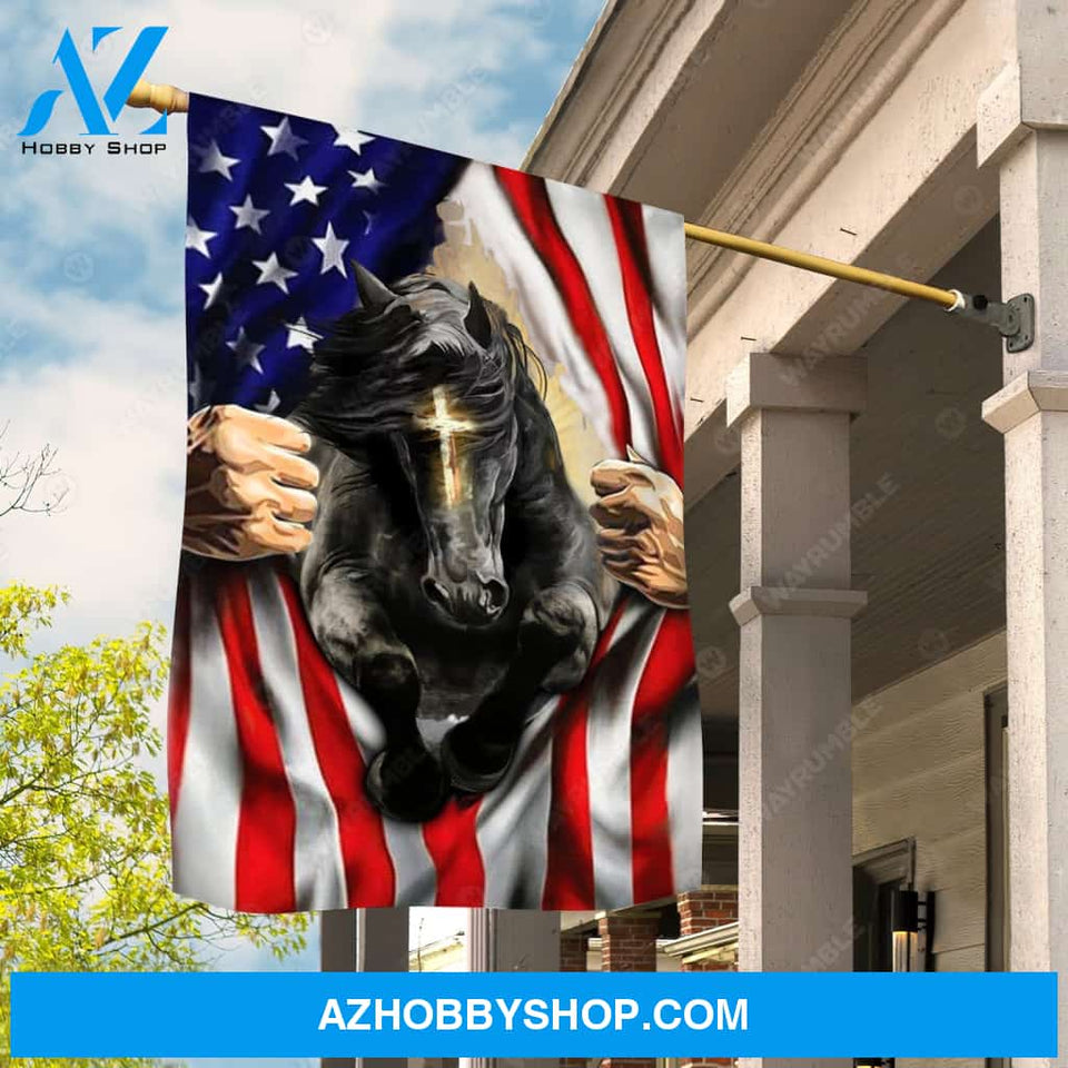 Black horse drawing, Cross symbol, US flag, Jesus painting - Jesus Flag