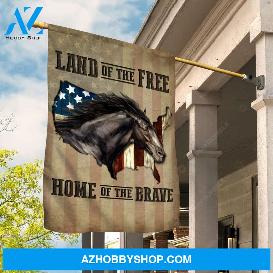 Black horse, US flag, Land of the free, Home of the brave - Jesus Flag