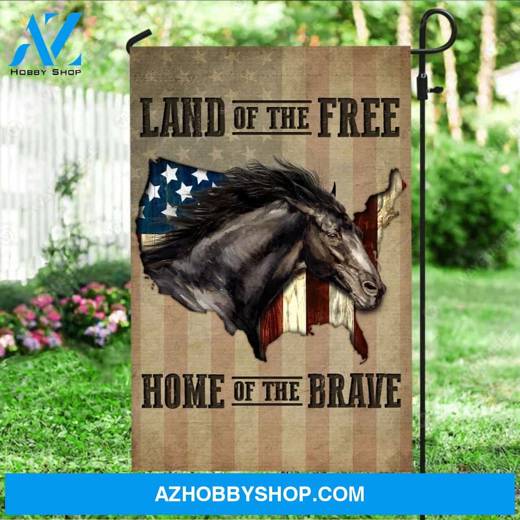 Black horse, US flag, Land of the free, Home of the brave - Jesus Flag
