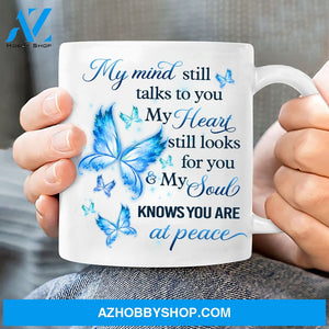 Blue butterfly, My heart still looks for you - Heaven White Mug