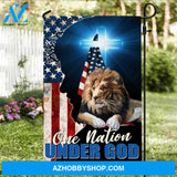 Blue cross, Watercolor lion, US flag symbol, One nation under God - Jesus Flag