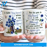 Blue flower, Vintage painting, Old books, Hummingbirds, I hide my tears when I say your name - Heaven White Mug