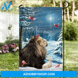 Blue forest, Beautiful lion, Lovely cardinal, Christmas is coming - Jesus Flag
