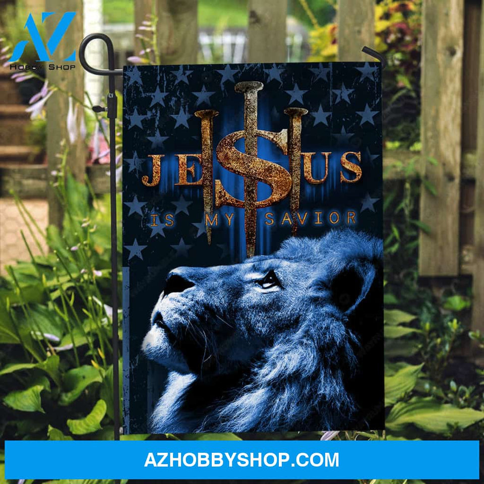 Blue lion painting, Dark night, Jesus is my savior - Jesus Flag