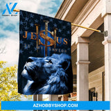 Blue lion painting, Dark night, Jesus is my savior - Jesus Flag