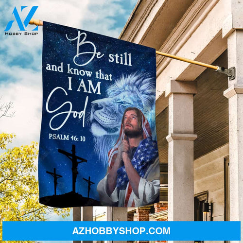 Blue lion painting, Pray for healing, The life of Jesus, Be still and know that I am God - Jesus Flag