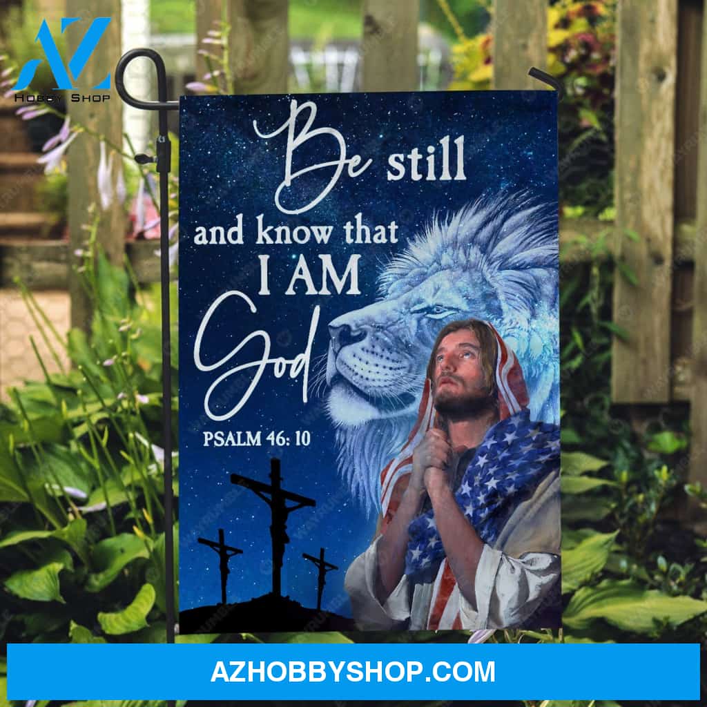 Blue lion painting, Pray for healing, The life of Jesus, Be still and know that I am God - Jesus Flag