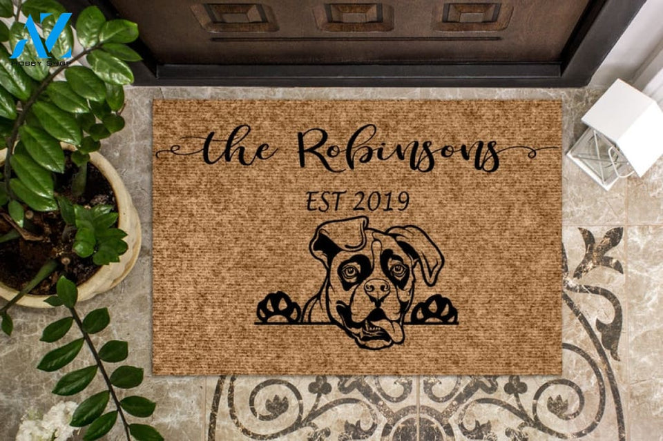 Boxer Dog Personalized Doormat Custom Doormat Welcome Mat Housewarming Gift Last Name Door Mat Puppy