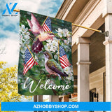 Brilliant hummingbird, Jasmine forest, US flag, Welcome - Jesus Flag