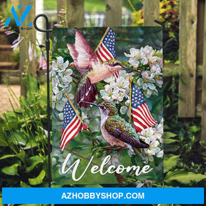 Brilliant hummingbird, Jasmine forest, US flag, Welcome - Jesus Flag