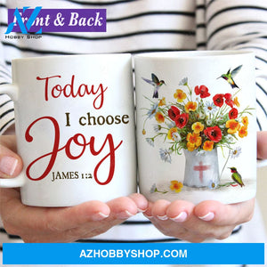 Brilliant poppy painting, Red cross, Colorful hummingbird, Today I choose joy - Jesus White Mug