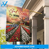 Brilliant tulip field, Orange sunset, Vintage house, God bless this home - Jesus Flag
