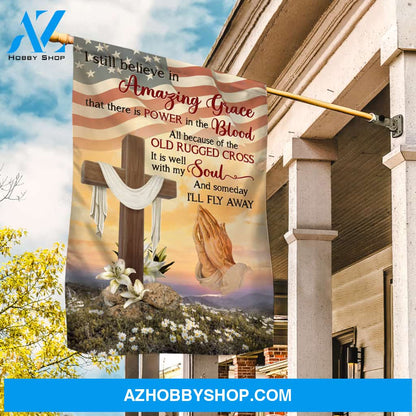 Brown cross, Lily flower, US flag, Pray for healing, I still believe in amazing grace - Jesus Flag