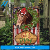 Brown horse, Christmas wreath, US flag, Christmas flag, Let it snow - Jesus Flag