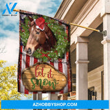 Brown horse, Christmas wreath, US flag, Christmas flag, Let it snow - Jesus Flag