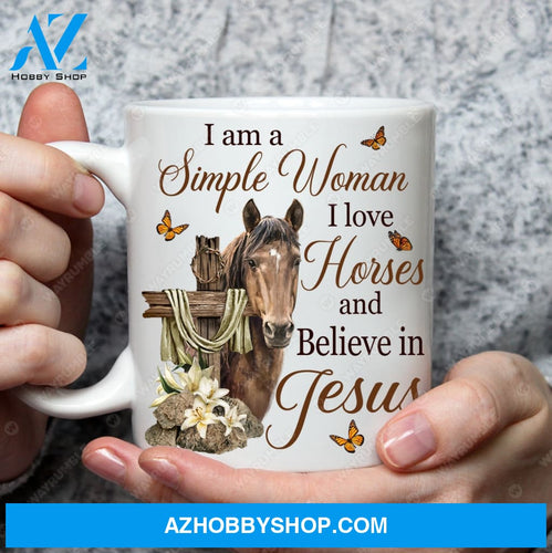 Brown horse, Cross symbol, Lily flower, I am a simple woman - Jesus White Mug