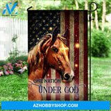 Brown horse, Galaxy painting, US flag, One nation under God - Jesus Flag