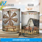 Brown horses, Big windmill, Rose flower, God says you are unique - Jesus AOP Mug
