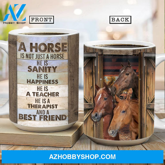 Brown horses, Wooden house, A horse is not just a horse, He is a best friend - Jesus AOP Mug