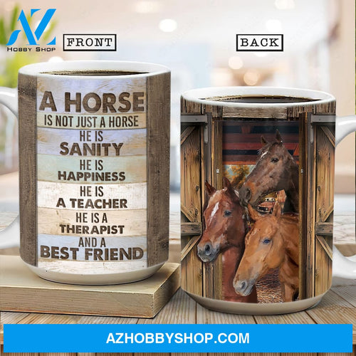 Brown horses, Wooden house, A horse is not just a horse, He is a best friend - Jesus AOP Mug