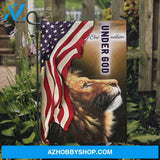 Brown lion, Beautiful US flag, White cross, One nation under God - Jesus Flag