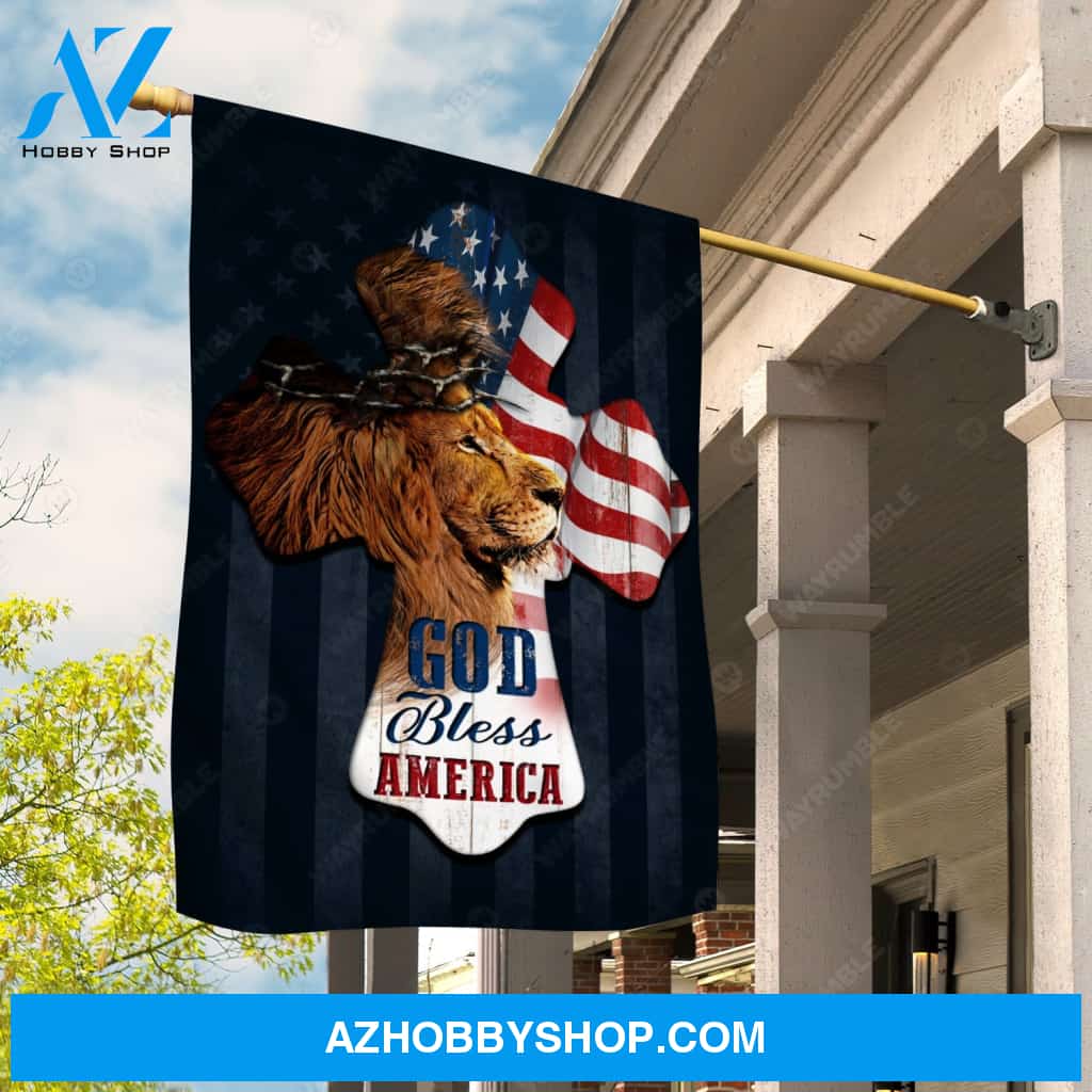 Brown lion, Crown of thorn, Colorful US flag, God bless America - Jesus Flag
