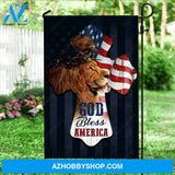 Brown lion, Crown of thorn, Colorful US flag, God bless America - Jesus Flag