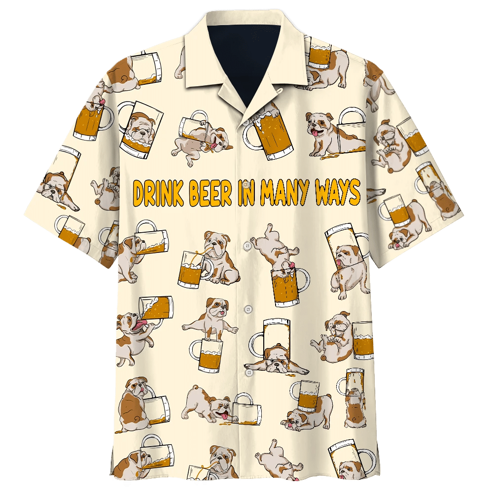 Bulldog Drink Beer In many Ways Print Short Sleeve 