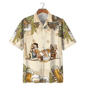 Bulldogs Drink Beer Print Short Sleeve 